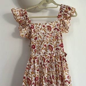 Frill tank sleeve open tie back maxi dress Blockprint